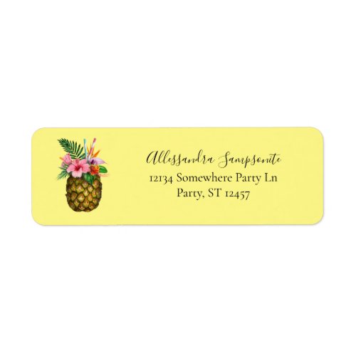 Tropical Floral  Pineapple Yellow 2 Return Addres Label