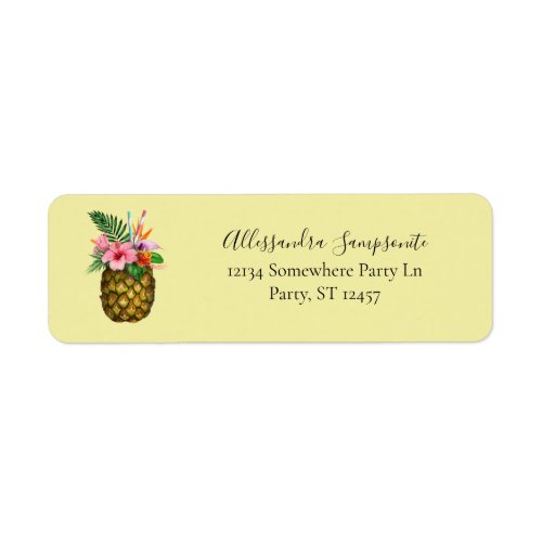 Tropical Floral  Pineapple Yellow Return Addres Label