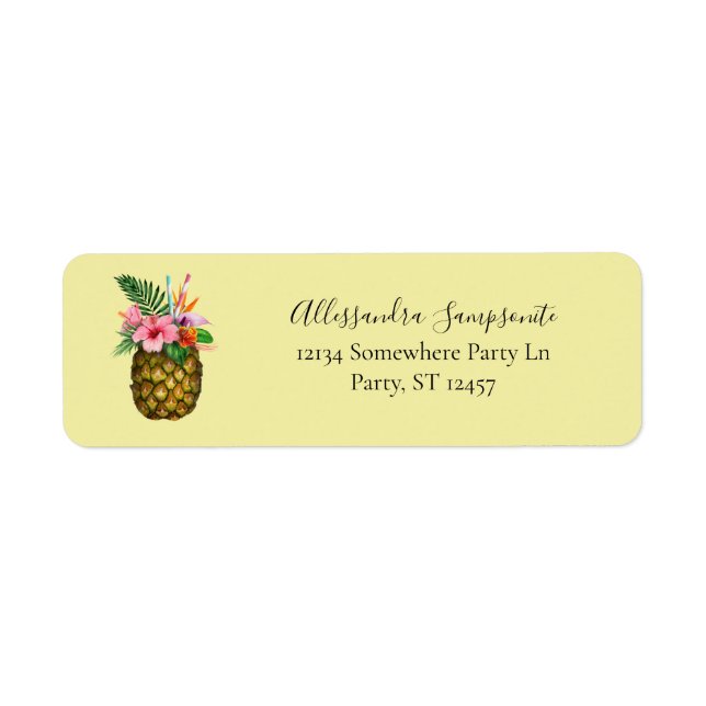 Tropical Floral & Pineapple Yellow Return Addres Label (Front)