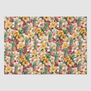 Tropical Floral Pineapples Red Glitter Tissue Paper