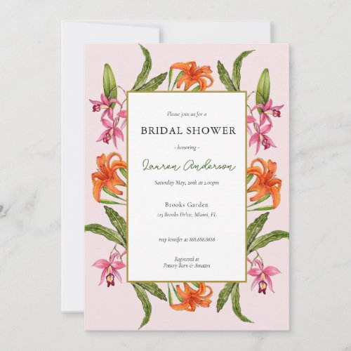  Tropical Floral Pink and white Bridal shower   Invitation