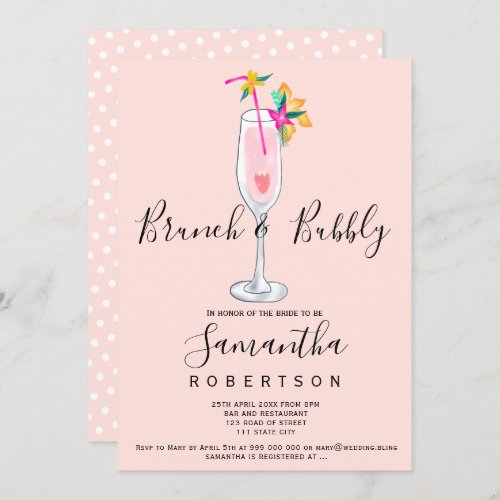 Tropical floral pink bubbly bridal shower invitation