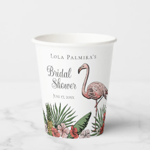 Tropical Floral Pink Flamingo Bridal Shower Paper Cups