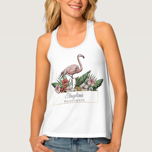 Tropical Floral Pink Flamingo Bridal Shower Tank Top (Front)