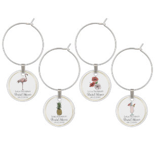 Tropical Floral Pink Flamingo Bridal Shower Wine Charm