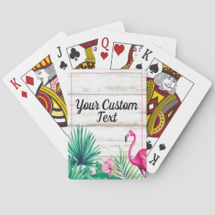 Tropical Floral Pink Flamingo Classic Fancy Script Poker Cards