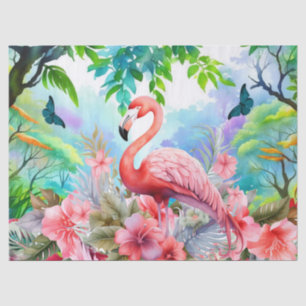 Tropical Floral Pink Flamingo Decoupage Tissue Paper