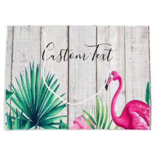 Tropical Floral Pink Flamingo Family Name Beach Large Gift Bag