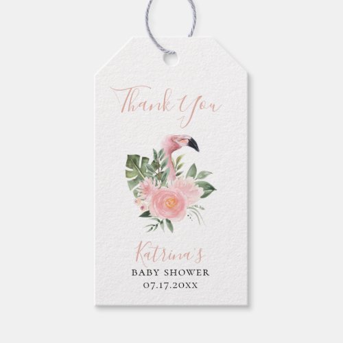 Tropical Floral Pink Flamingo Thank You Gift Tags