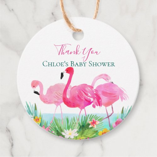 Tropical Floral Pink Flamingos Favor Tags