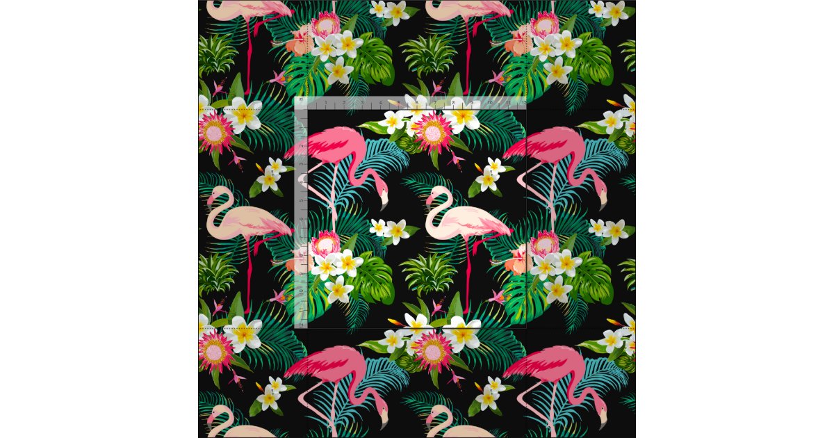 Tropical Floral Pink Flamingos Pattern Fabric | Zazzle