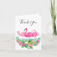 Tropical Floral Pink Flamingos Thank You