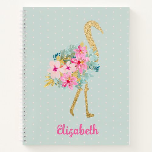 Tropical Floral Pink Green and Gold Flamingos Notebook