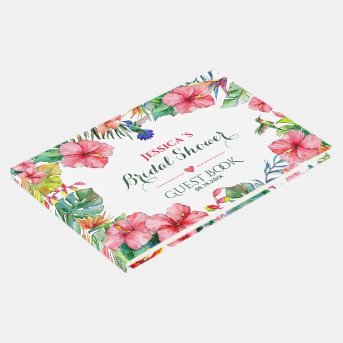 Tropical Floral Pink Hibiscus Bridal Shower  Guest Book