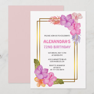 Tropical Floral Pink Luxury 72nd birthday Invitati Invitation
