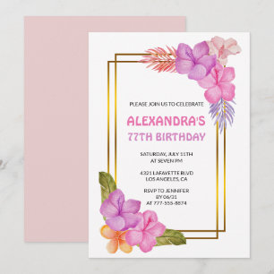 Tropical Floral Pink Luxury 77th birthday Invitati Invitation