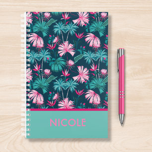 Tropical Floral Pink Teal Personalized Name Planner