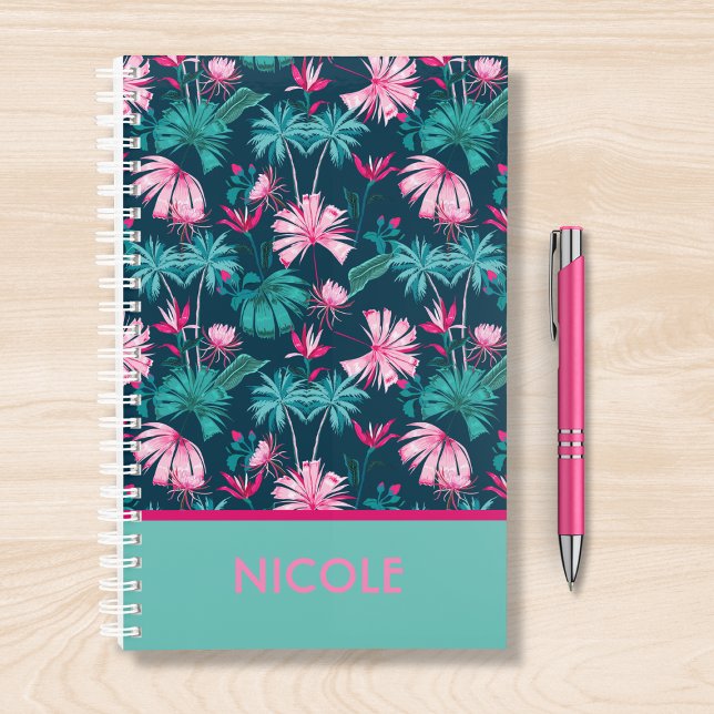 Tropical Floral Pink Teal Personalized Name Planner (Creator Uploaded)
