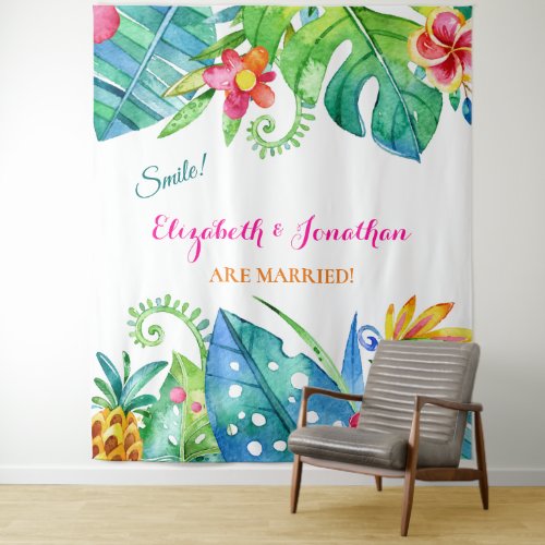 Tropical Floral Pink Teal Photo Booth Backdrop