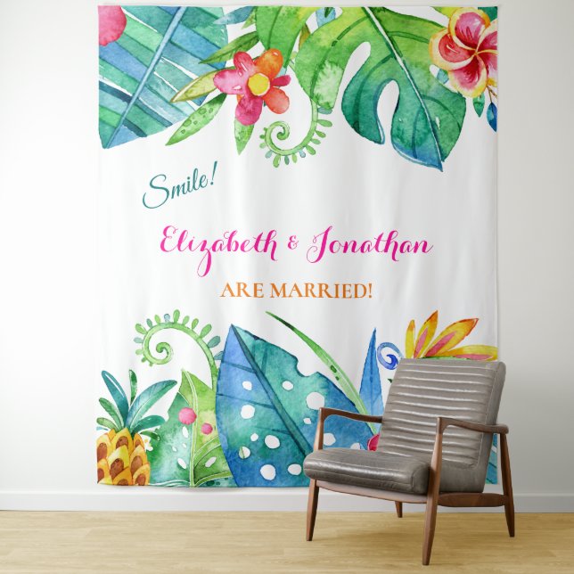 Tropical Floral Pink Teal Photo Booth Backdrop (In Situ)