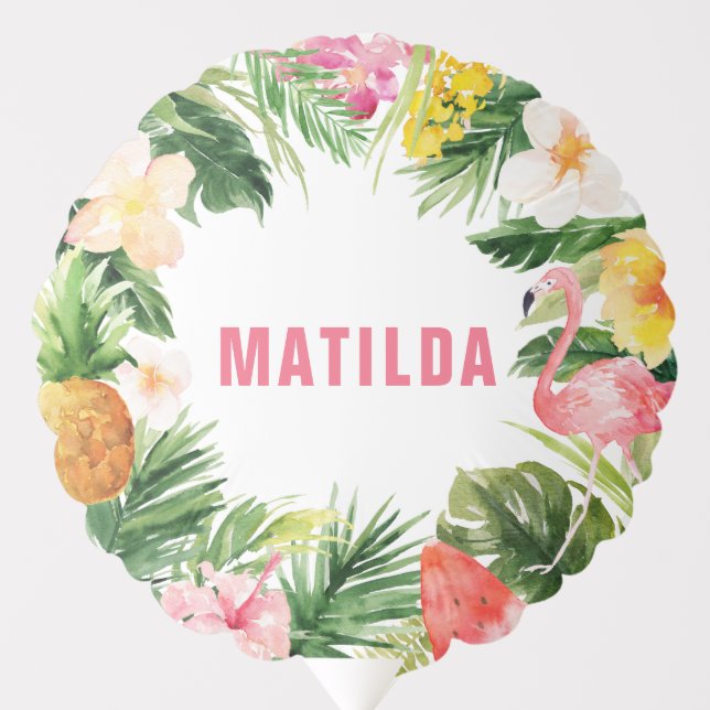 tropical floral pink yellow flamingo stylish balloon (Front)