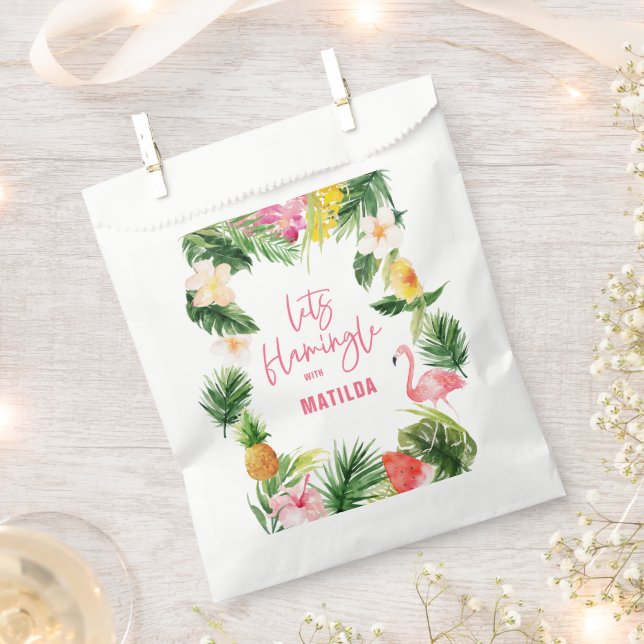 tropical floral pink yellow flamingo stylish favor bag (Clipped)