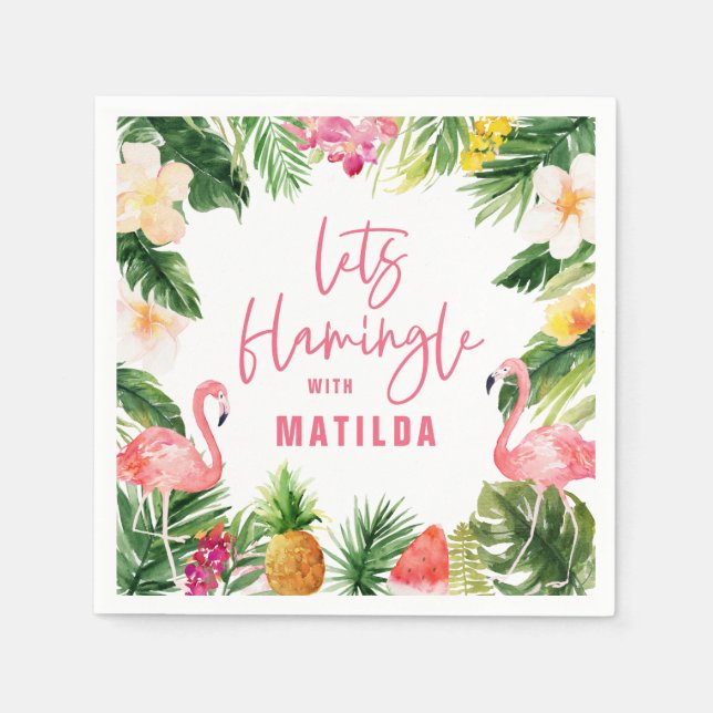 tropical floral pink yellow flamingo stylish napkins (Front)