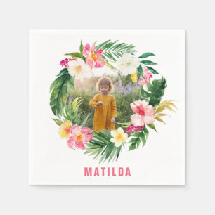 tropical floral pink yellow flamingo stylish napkins