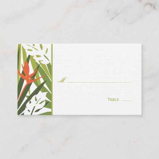 Customizable Tropical Floral Place Card - Green and Orange Business Card