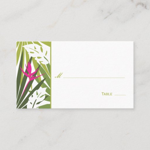 Customizable Tropical Floral Place Card - Green and Pink Business Card Templates