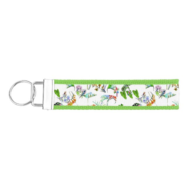 Tropical floral plant and bird wrist keychain (Keys on Left)