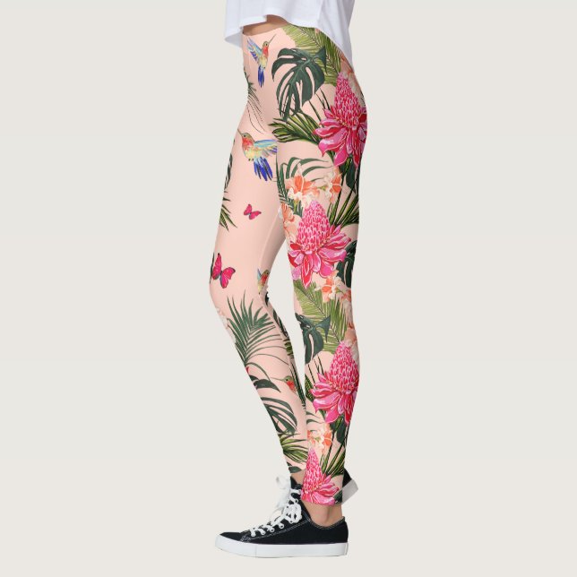 Tropical Floral Print, Hummingbirds, Butterflies Leggings (Left)