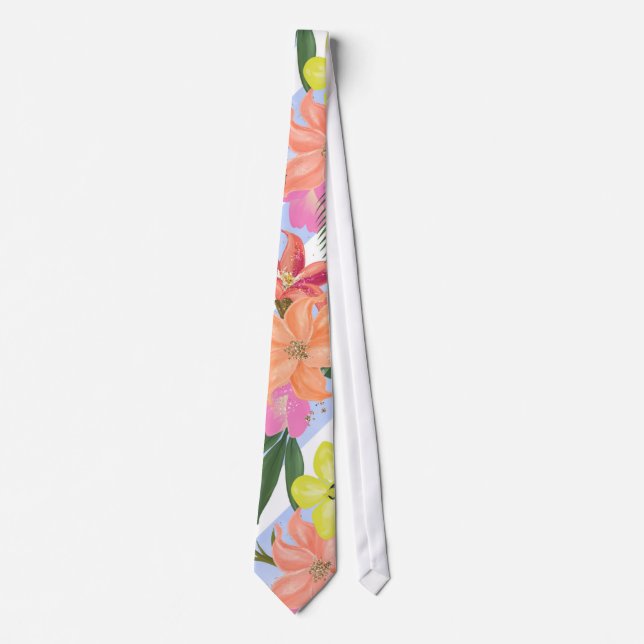Tropical Floral Print Necktie (Front)