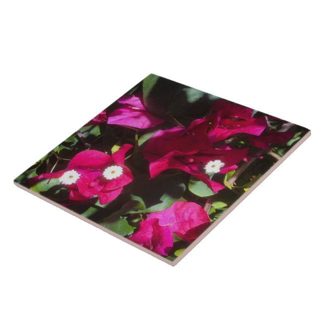 Tropical Floral Print, Retro Mood Ceramic Tile (Side)