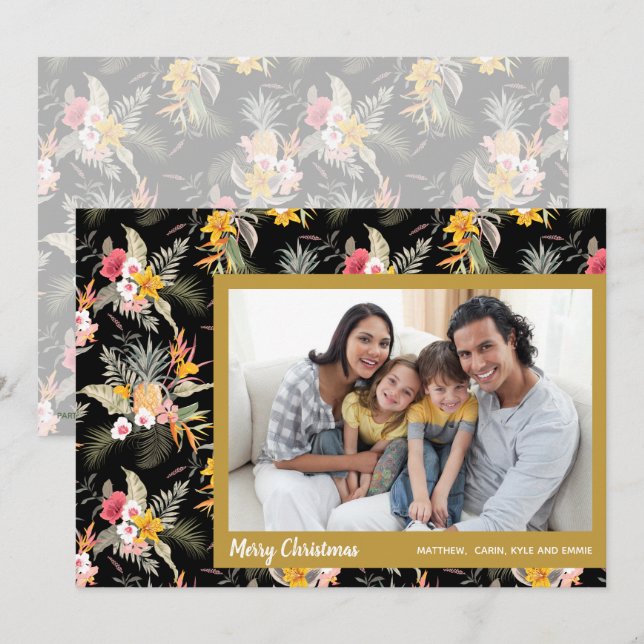 Tropical Floral qChristmas Photo Holiday Card (Front/Back)