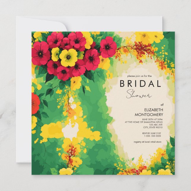 Tropical Floral Reggae Bridal Shower Invitation (Front)