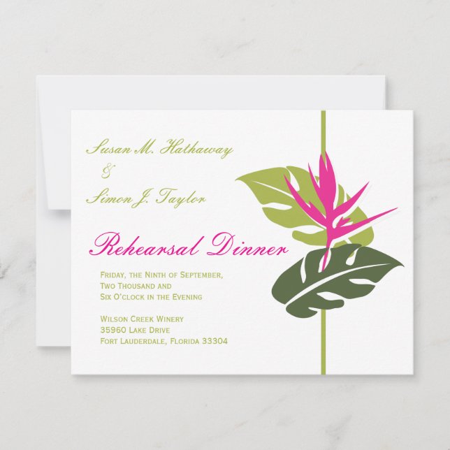 Tropical Floral Rehearsal Dinner Invitation - Gree (Front)