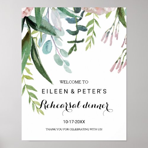 Tropical Floral Rehearsal dinner Welcome Poster