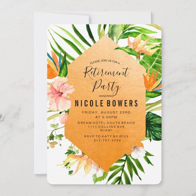 Tropical Floral Retirement Party Invitation (Front)