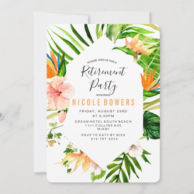Tropical Floral Retirement Party Invitation (Front)