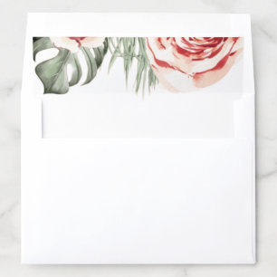 Tropical floral Roses  palm leaves wedding invite Envelope Liner
