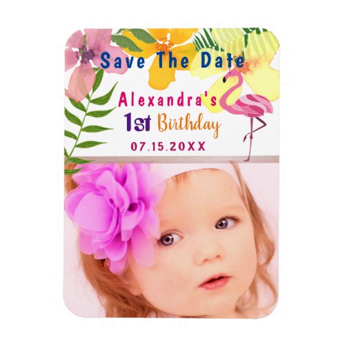 Tropical Floral Save The Date 1st Birthday Photo Magnet