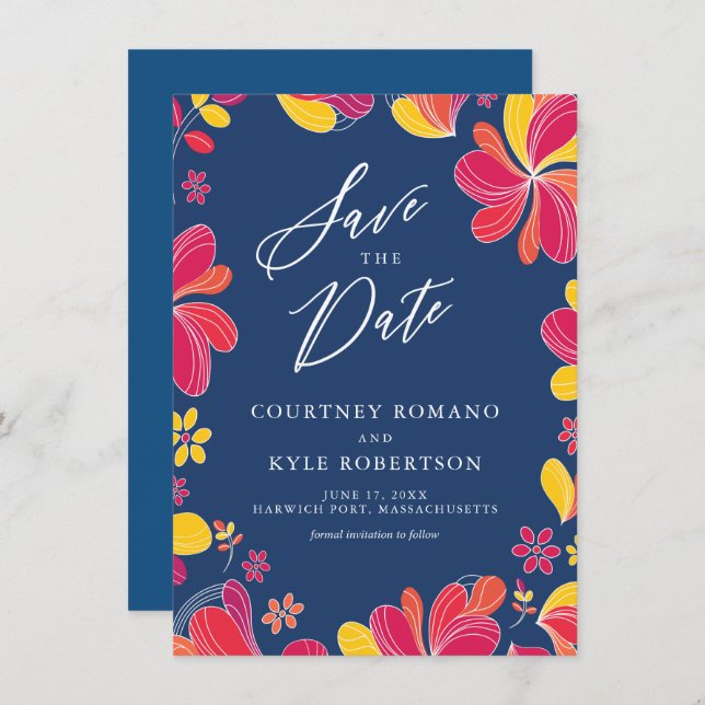 Tropical Floral Save The Date Card (Front/Back)