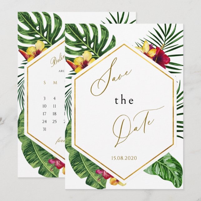 Tropical Floral Save The Date Card (Front/Back)