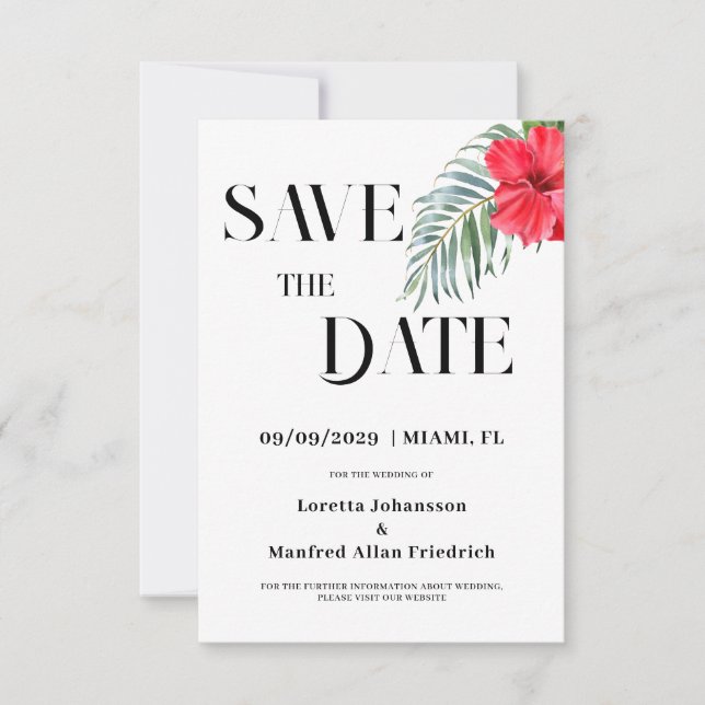 Tropical Floral Save the date Invitation (Front)