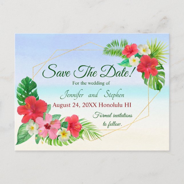 Tropical Floral Save the Date Wedding Announcement Postcard (Front)