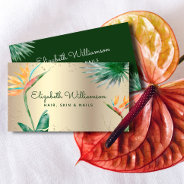 Tropical Floral Script Gold Foil Hair Beauty Salon Business Card at Zazzle