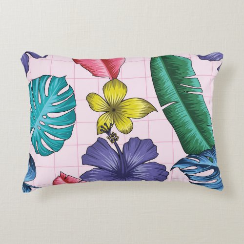 Tropical floral seamless leaves pattern accent pillow