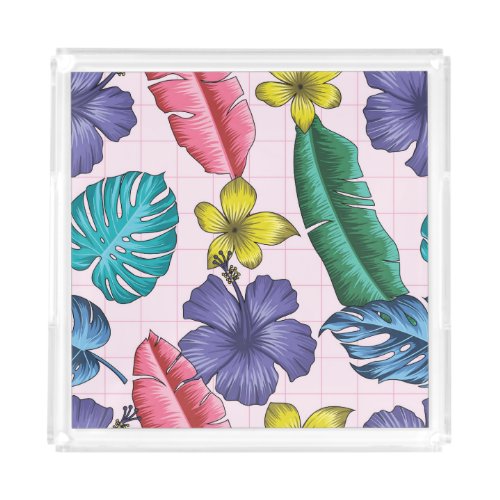 Tropical floral seamless leaves pattern acrylic tray
