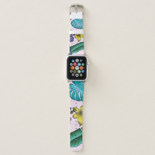 Tropical floral seamless leaves pattern apple watch band